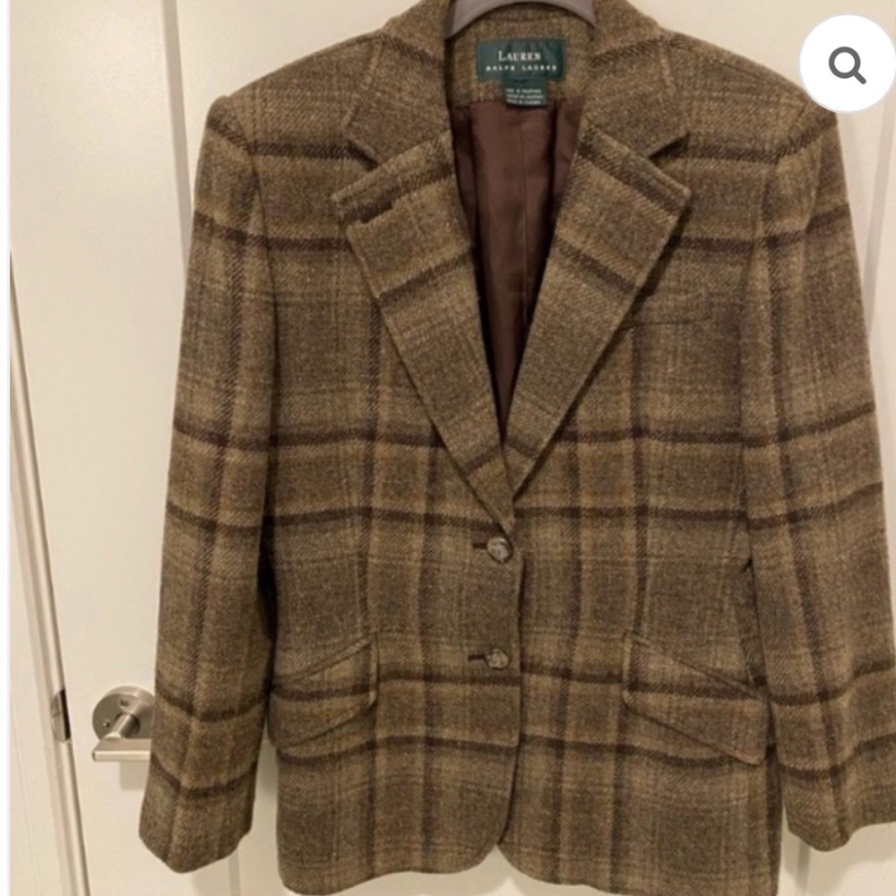 Vintage Ralph Lauren Signature blazer Brown Plaid   size 8 women’s 100%wool